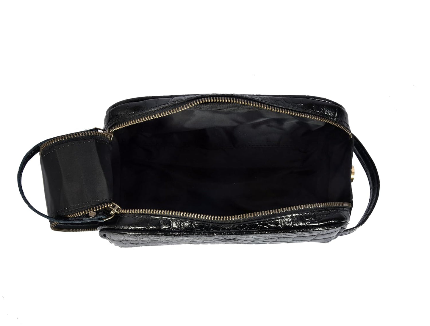 10" Premium Leather Toiletry Travel Pouch With Waterproof Lining | King-Size Handcrafted Vintage Dopp kit By Aaron Leather Goods (Grease Black) - Roamly