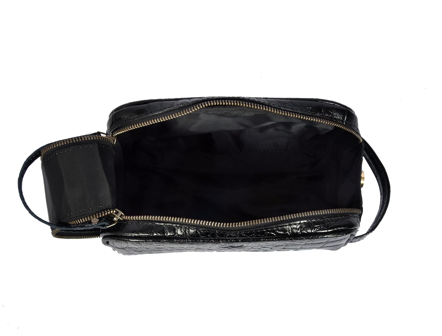 10" Premium Leather Toiletry Travel Pouch With Waterproof Lining | King-Size Handcrafted Vintage Dopp kit By Aaron Leather Goods (Grease Black) - Roamly