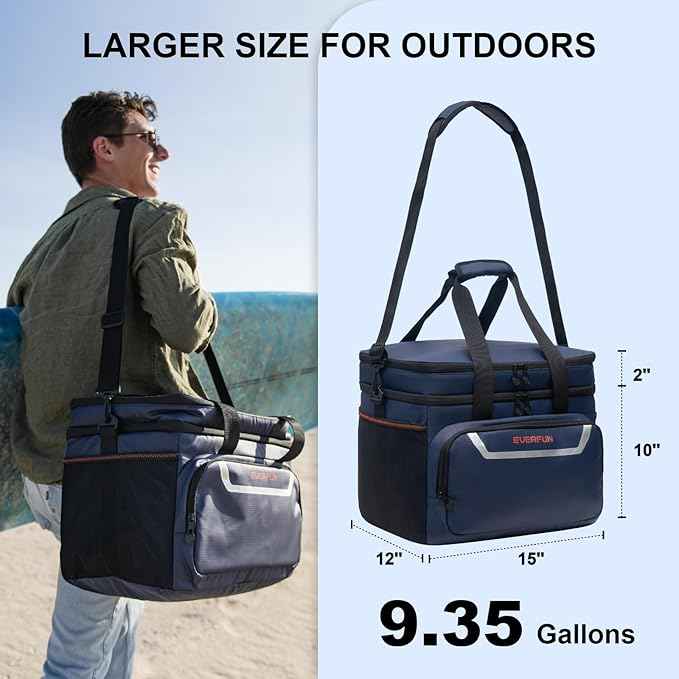 EVERFUN Small Cooler Bag 24/48 Can Insulated Lunch Box Double Deck Soft Leak-Proof Waterproof Collapsible Ice Chest for Men Women Work Travel Car Trip Picnic Beach
