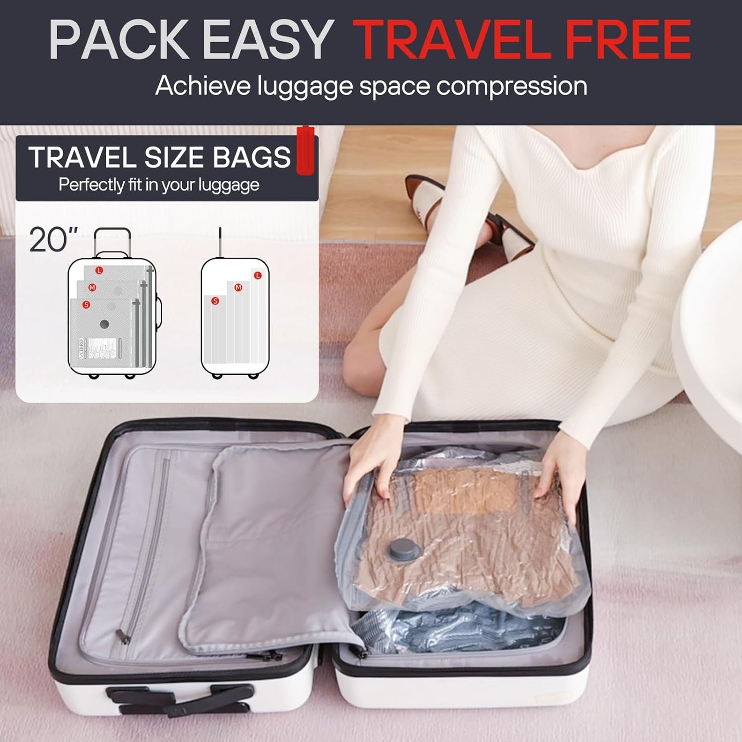 VMstr 18 Pack Travel Vacuum Storage Bags with High Pressure Electric Pump(D/C Power), Carry-on Size Space Saver Compression Bags for Clothes, Luggage & Packing