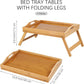 Ruisita 2 Pack Bamboo Bed Tray Table with Folding Legs Breakfast in Bed Tray Snack Food Tray Serving Platters Tray with Handles for Adults Kids Eating Kitchen Bedroom (15.8 x 11 x 6.9 Inch, Natural)