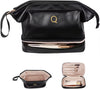 Bridesmaid Gift, Initial Makeup Bags, Personalized Double Layer Cosmetic Bag with Makeup Brush Organizer, Waterproof, Large Capacity PU Leather Travel Toiletry Bag