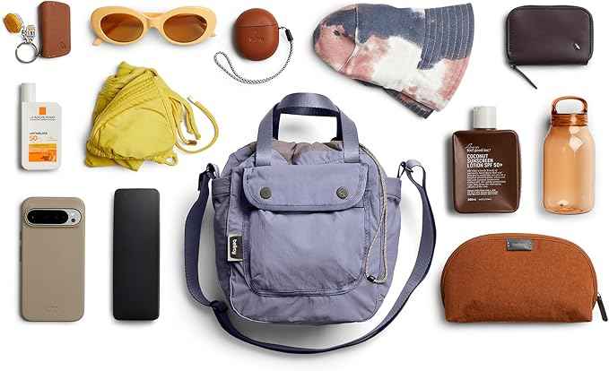 Bellroy Cinch Bucket Bag (compact 9 liter lightweight crossbody bag with external organization, internal zip pocket, adjustable shoulder strap, and adapts to be carried three ways) - LilacHaze
