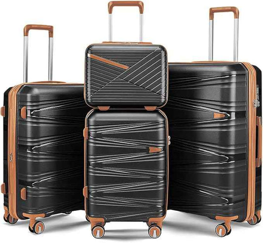4 Piece Expandable Hardshell Pink Luggage Sets with Spinner Wheels, Lightweight Travel Suitcase Set with TSA Locks, 20 inch Carry On for Women (Black, 4 Piece Set)