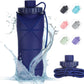 YCT Collapsible Silicone Travel Water Bottle 20oz (600ml), Reuseable Leakproof BPA Free Foldable Sports Bottle, with Carrying Strap, Dark Blue