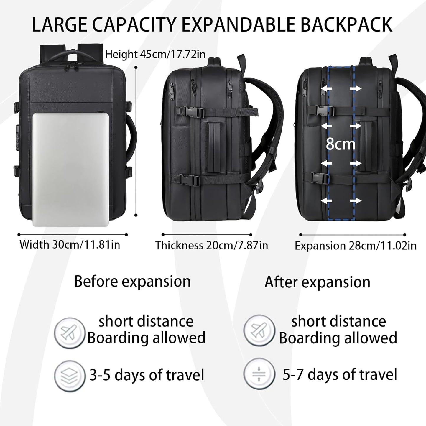 Vacuum-sealed travel computer backpack, Water-Resistant, With vacuum pump, Multiple Compartments, Anti-theft combination lock(Blue)