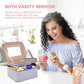 Large Makeup Bag with Mirror Double Layer Travel Make Up Organizer Case, Large Capacity Coemetic with Brush Slot Divider, Travel Toiletry Bag for Women (Grey)