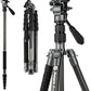 Fotopro 59" Carbon Fiber Travel Tripod, Compact Video Tripods with Fluid Head, Detachable Monopod with Quick Release Plate and Bag, Camera Tripod Load up to 8KG/17.63lbs