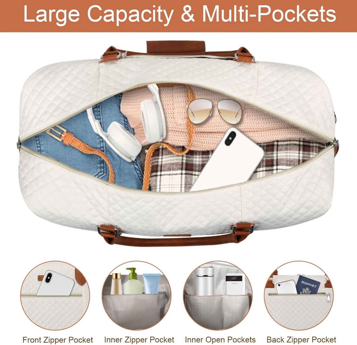 Weekender Bag for Women, Travel Duffel Bag Carry On Overnight Bag with Shoe Compartment Large Nylon Travel Weekend Tote Bag - Roamly