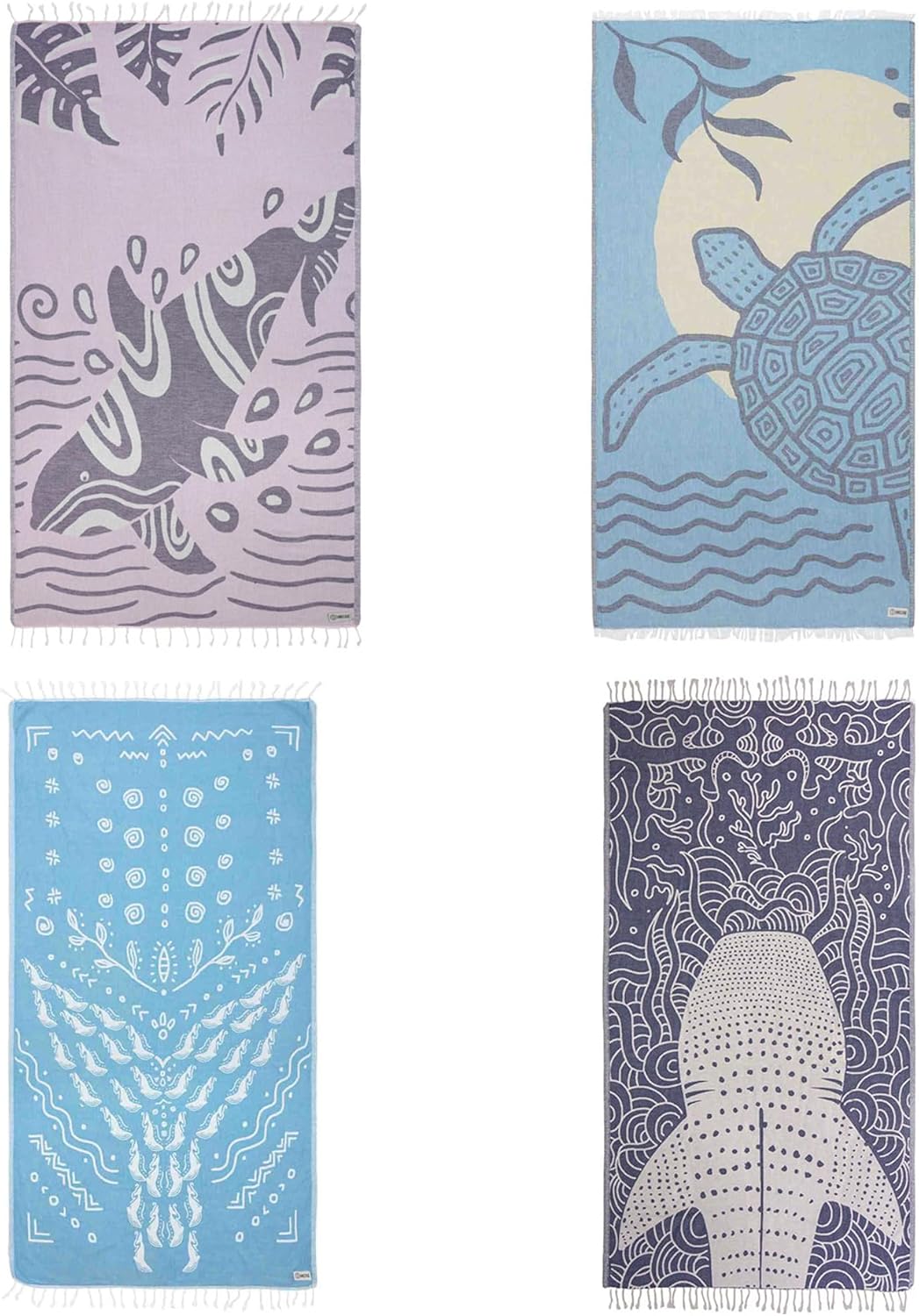 Sand Cloud Large Turkish Beach Towel - Sand Free - 100% Organic Turkish Cotton Yarn - Quick Dry Oversized Towel for Beach, Picnic, Blanket or Bath - As Seen on Shark Tank - Marine Bundle
