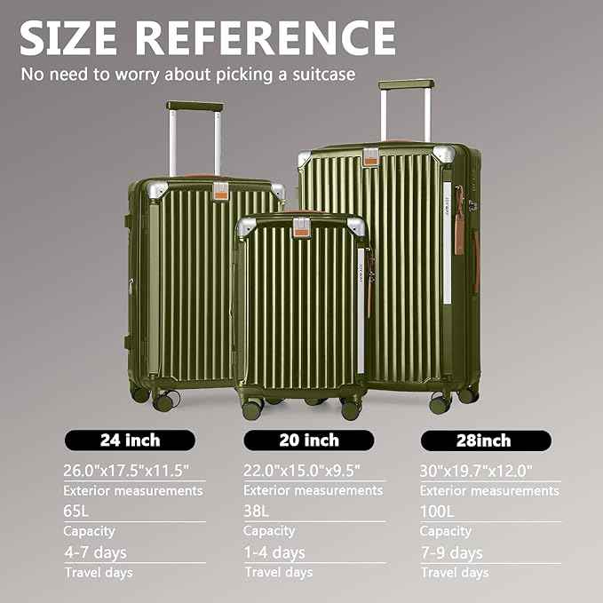 Joyway Luggage Sets 3 Piece, Expandable Suitcase with Smart Cup Holder and USB Port, Hardside Carry On Checked with TSA Lock Spinner Double Wheels, DarkGreen