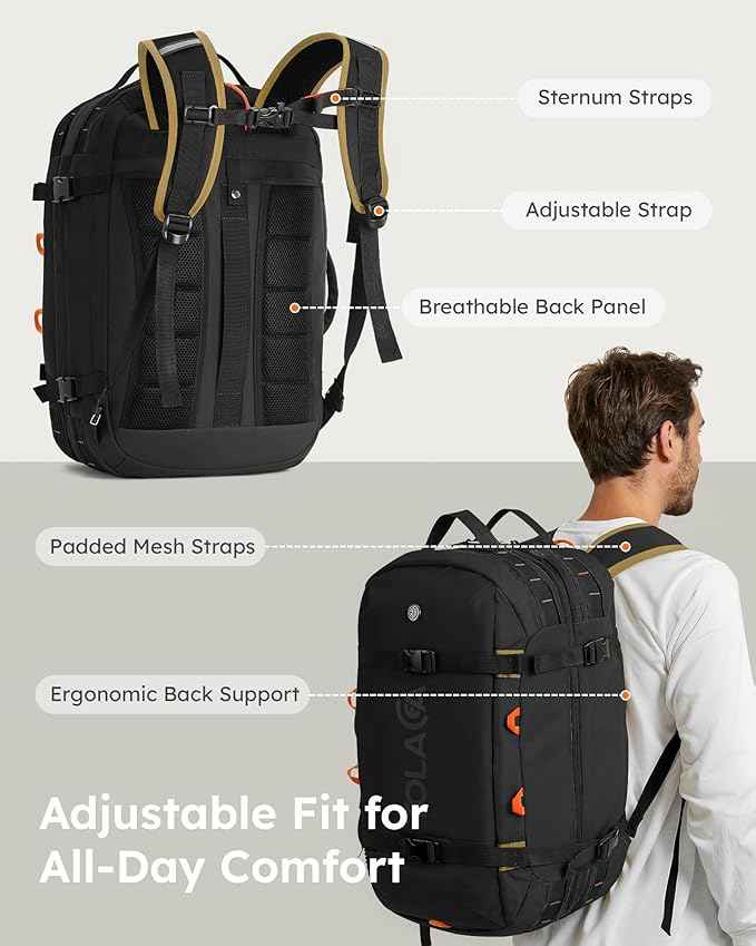 Tolaccea Travel Backpack for Men Women, 40L-50L Carry On Backpack with Wet Dry Compartment, TSA Approved Laptop Daypack Fits 15.6", Convertible Expandable Large Rucksack Duffel Bag for Work Travel
