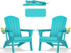 Folding Adirondack Chair - Extended Ergonomic Backrest, Cup Holder - Easy Assembly - Durable HDPE Plastic, Weather Resistant & Maintenance-Free - Lawn, Patio, Deck Supports 380lbs Aruba