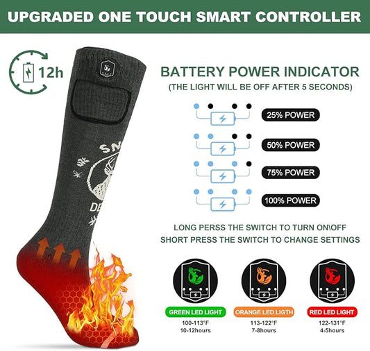SNOW DEER Heated Socks Fast Charging,7.4V 3000mAh Electric Socks Foot Warmer,Hunting Outdoor Riding Camping Hiking Motorcycle Skiing Warm Winter Socks