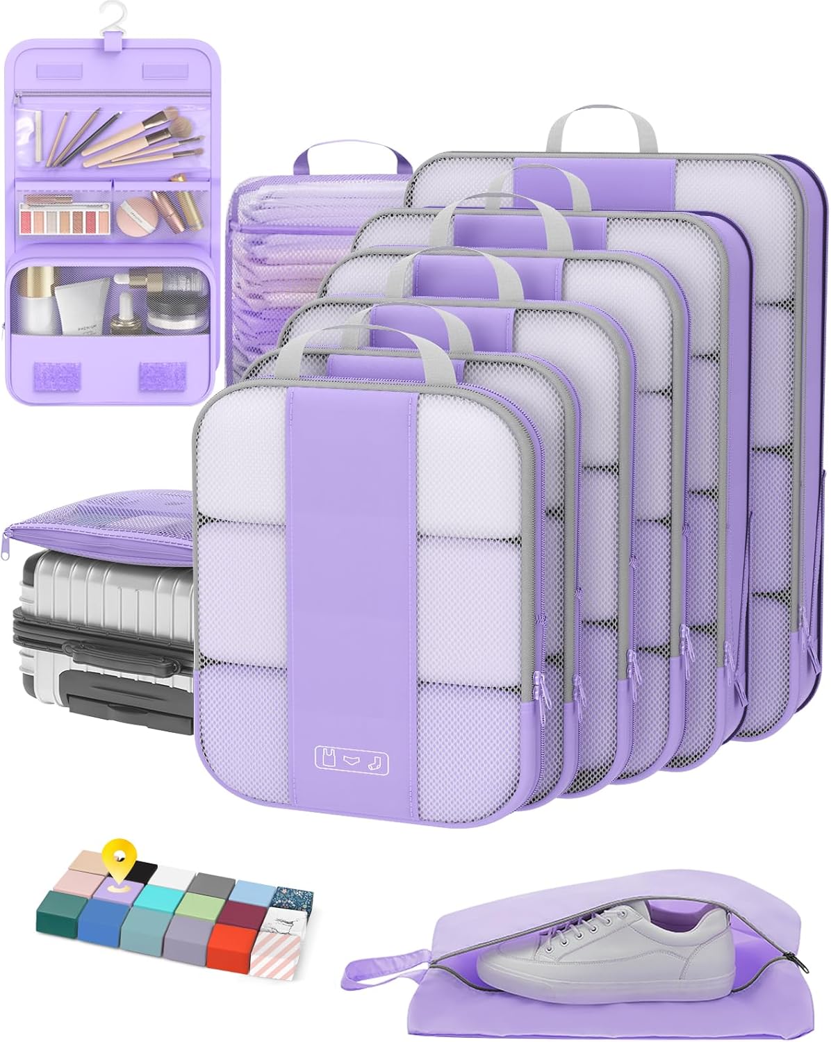 10 Set Compression Packing Cubes for Travel Essentials,Compressible Expandable Packing Cubes for Suitcase,OlarHike Luggage Organizer Bags for Travel,Handy Helper for Organizing Clothes(Light Purple) - Roamly