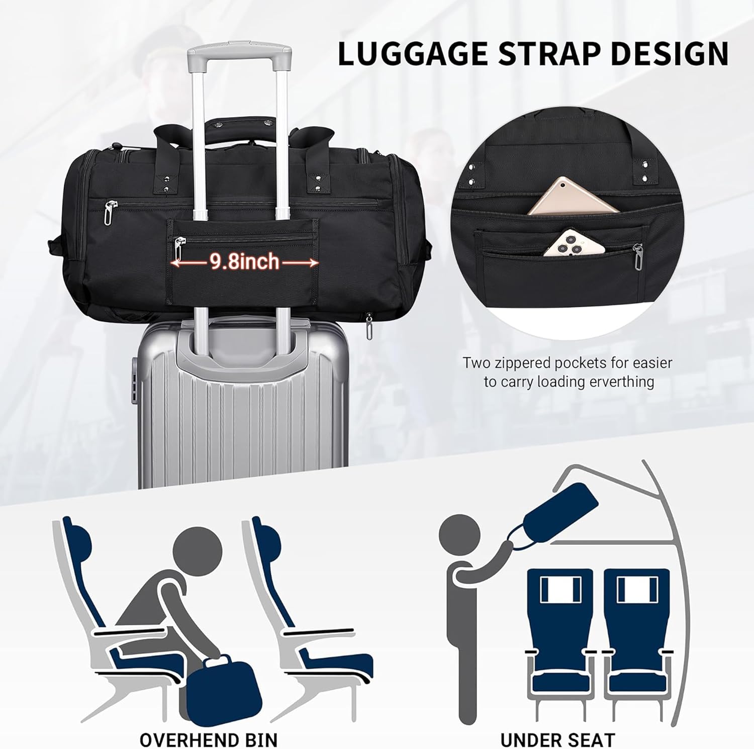 WITZMAN Travel Duffel Bags for Men Large Carry On Weekender Overnight Bag 3 in 1 Backpack with Shoe Compartment （B693 Black） - Roamly