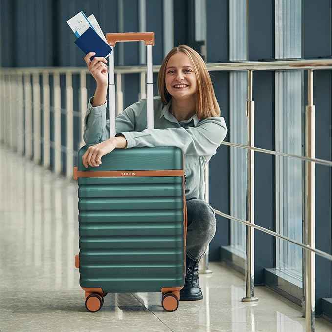 Luggage Sets 3 Piece, Carry On Luggage 20In With Spinner Wheels,PC Hardside Suitcase Set with TSA Lock,Durable Carry On Suitcase With Travel Backpack for Men (Dark Green, 3 piece set (BP/20inch))