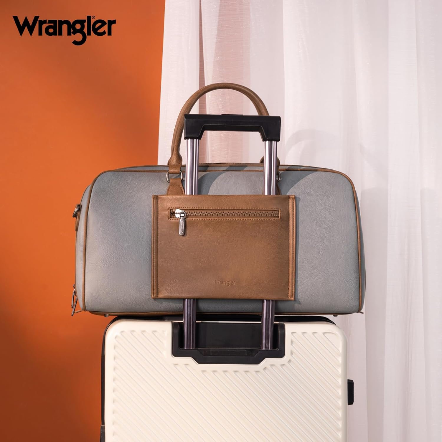 Wrangler Travel Duffel Bag Large Weekender Bag for Women Designer Carry on Overnight Bag for Trips Leather Luggage Bag Jean WG185-5110JN - Roamly
