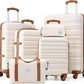 LONG VACATION 6 Piece Luggage Set Carry on Suitcase with ABS+PC hardshell, Spinner Wheels & YKK Zipper TSA Lock (BEIGE-BROWN, 6 piece set)