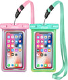 AiRunTech Waterproof Phone Pouch,Floating Waterproof Phone Case with Adjustable Lanyard,Beach,Cruise,Vacation Essentials,Summer Travel Phone Protector-2 Pack(Green + Pink)