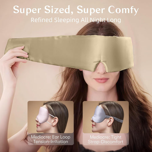Silk Sleep Mask for Women and Men, Side Sleeper, 22 Momme Pure Mulberry Silk Total Blackout 100% Mulberry Eye Mask with Adjustable Headband Full Size, Eye Masks for Sleeping and Travel