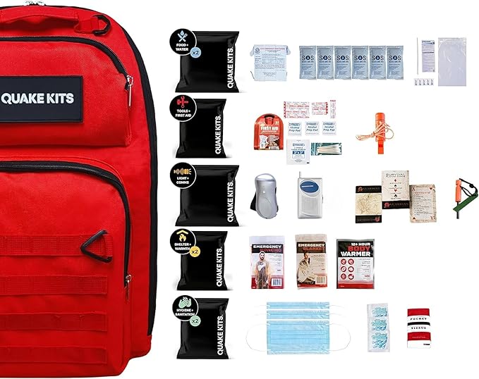 1-4 Person, 72hr Prepared Survival Kit for Disaster Preparedness - Emergency Go Bag with Food and Water, First Aid, and Preparedness Tools. Emergency Kit for Earthquakes and Other Disasters.