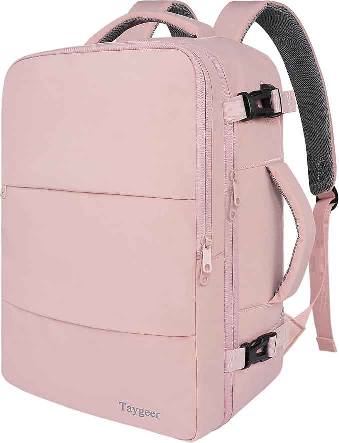 Taygeer Travel Backpack for Women, Carry On Backpack with Water Bottle Pocket & Shoe Pouch, TSA 15.6inch Laptop Mochila Flight Approved, Nurse Bag Casual Daypack for Weekender Business Hiking, Pink