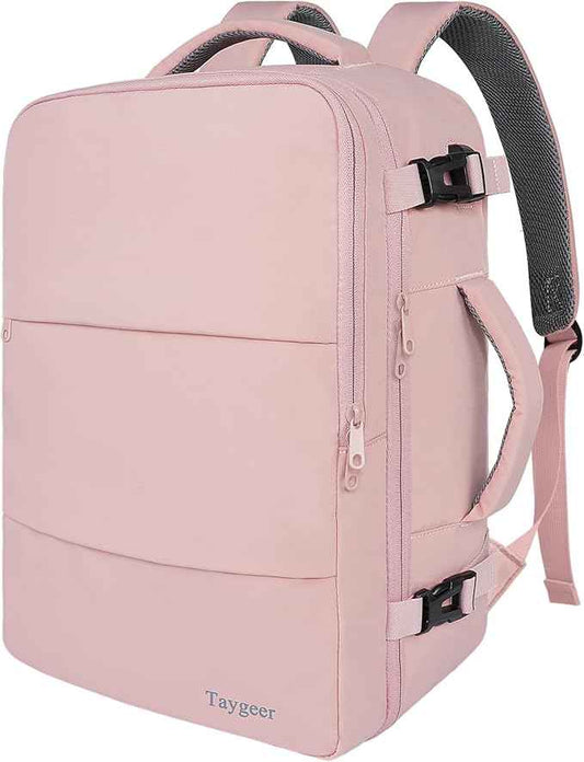 Taygeer Travel Backpack for Women, Carry On Backpack with Water Bottle Pocket & Shoe Pouch, TSA 15.6inch Laptop Mochila Flight Approved, Nurse Bag Casual Daypack for Weekender Business Hiking, Pink