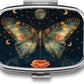 Metal 2 Compartment Pill Organizer Travel Friendly Portable Compact Pill Box Cute Pill Case to Hold Vitamins,Fish Oil,Supplements,Meds,Tablet for Purse,Pocket. (Butterflies in The Night)