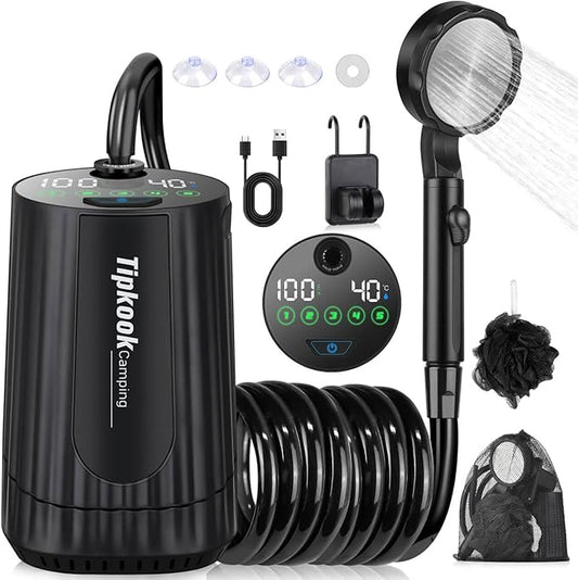 Portable Shower for Camping Essentials: 10000mAh Rechargeable Battery Powered Shower, IPX8 Waterproof Camp Shower Pump, 5-Speed Outdoor Shower with LED Display, Camping Gifts for Men, Dog Bath, Hiking