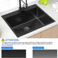 25x22 Inch Black Drop In Kitchen Sink, 25 Inch Gunmetal Black Kitchen Sink Top Mount 18 Gauge Stainless Steel Single Bowl Deep KitchenSink With Grid Handmade KitchenSink Drop In