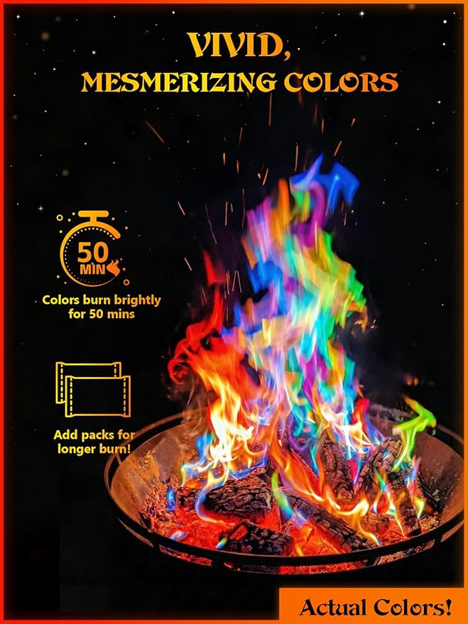 MEKER Fire Color 6 Pack & Fire Starter 32 Cube Set, Fire Color Changing Packets - Safe for Indoor Use, Fire Pit, Campfires, Outdoor Fireplaces, Bonfire, Perfect Fire Camping Accessories for Kids