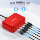 USB C Fast Charger 100W GaN 6 Port Type USB C Charging Station Hub Block Wall Charger Power Strip Adapter Plug Cube Brick 3 USB A for iPad iPhone16 15 14 13 12 11 Pro Max