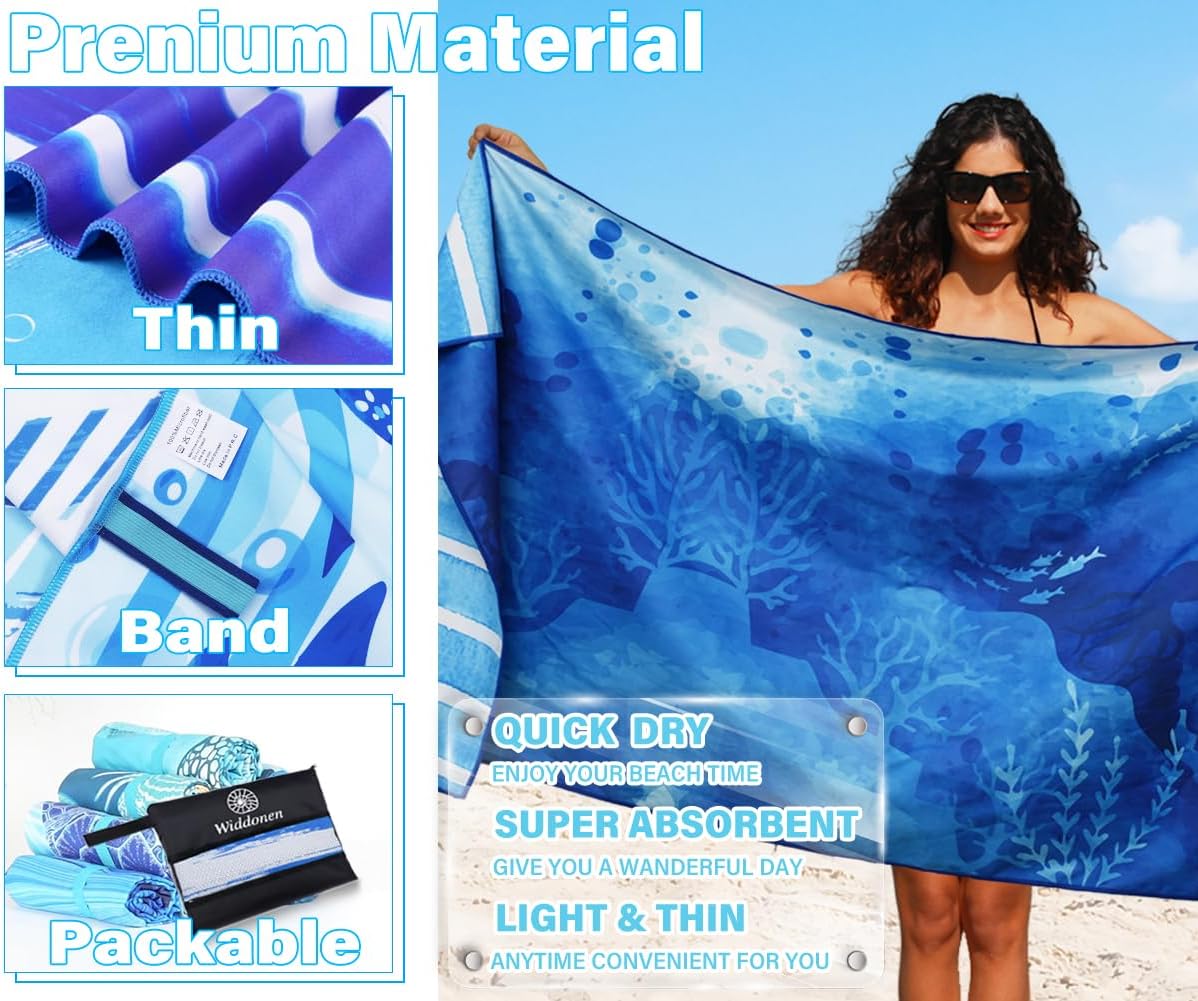 Lightweight Thin Microfiber Beach Towel Sand Free Quick Dry Absorbent Compact Soft Pool Swim Travel Towels Extra Large Oversized Beach Accessories Packable Essentials Stuff Gifts for Adult