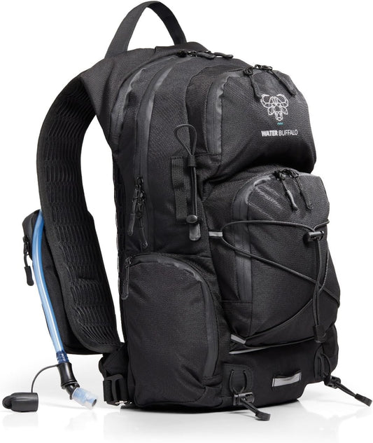 Water Buffalo Hydration Backpack - Sherpa 22L Hiking Backpack with Water Bladder - Water Backpack for Hiking with Waterproof Zippers, Phone & Pole Holders - Roamly