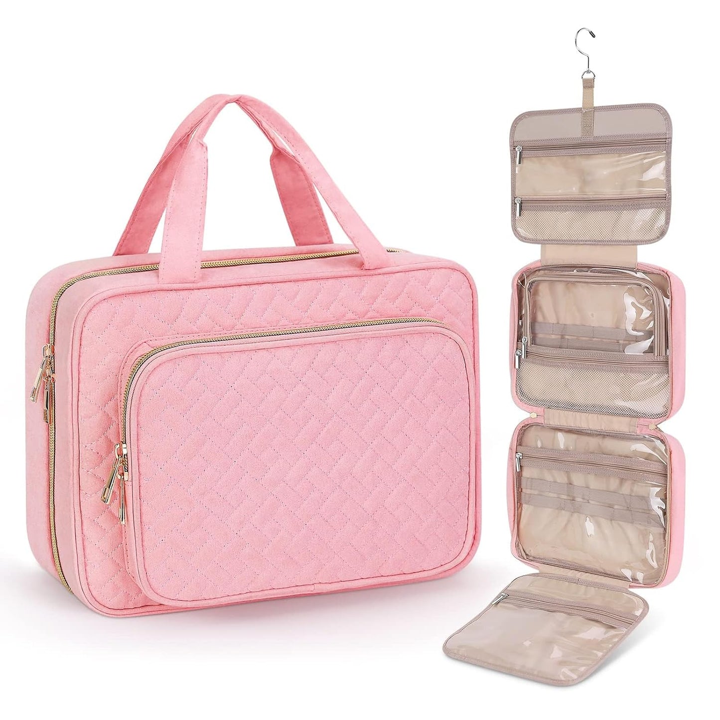 Wedama Toiletry Bag for Women, Large Cosmetic Travel Bag, Hanging Toiletry Bag for Bathroom, Thickened PVC Waterproof Travel Makeup Bag, Toiletries Bag for Travel Business Trips and Camping, Pink - Roamly