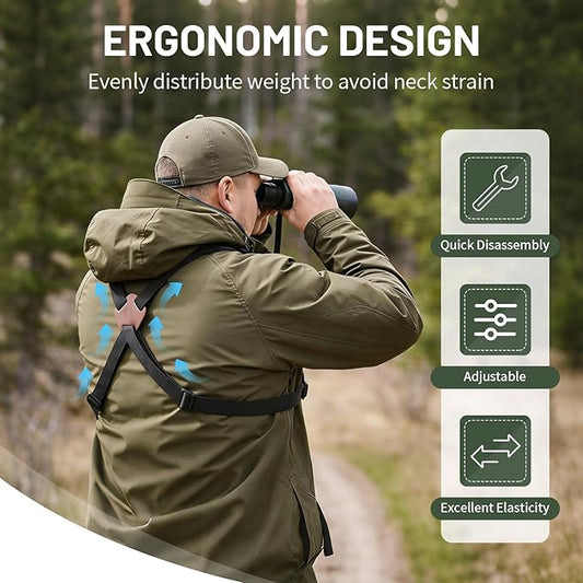 Binocular Harness Strap Compatible with Vortex Binoculars, X-Shape Adjustable Bino Chest Harness for Hunting, Birding, Hiking & Outdoor Activities, Comfortable Decompression Strap System