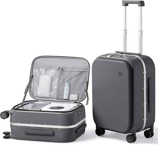 mixi 20 Inch Carry On Luggage 22x14x9 Airline Approved PC Hard Shell Suitcase Top Opening Aluminum Frame Travel Suitcases with Wheels, Rock Gray