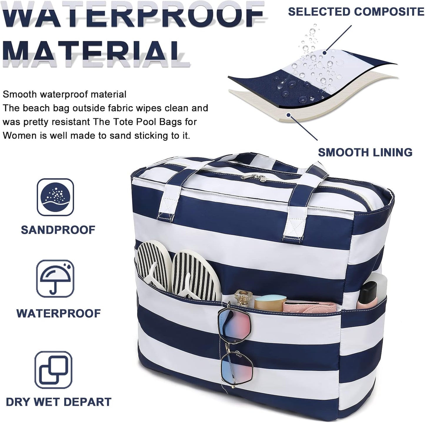 Beach Pool Bags Tote for Women Ladies Large Gym Tote Carry On Bag With Wet Compartment for Weekender Travel Waterproof