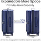 3 Piece Luggage Set 100% PC Hardshell, Front Opening Expandable Suitcase (20/24/28) with Laptop Compartment & Free Custom PVC Covers, Lightweight Spinner Wheels TSA Lock (Navy Blue)