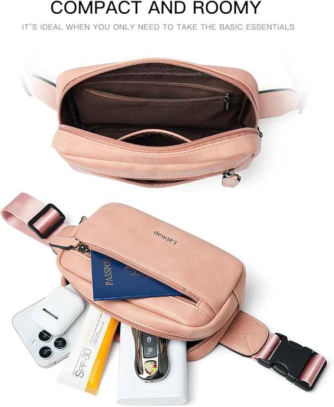 2L Fanny Packs Everywhere Belt Bag Small Fashion Crossbody Waist Pack Faux Leather Waterproof Sling Chest Bag For Women Trendy Pink