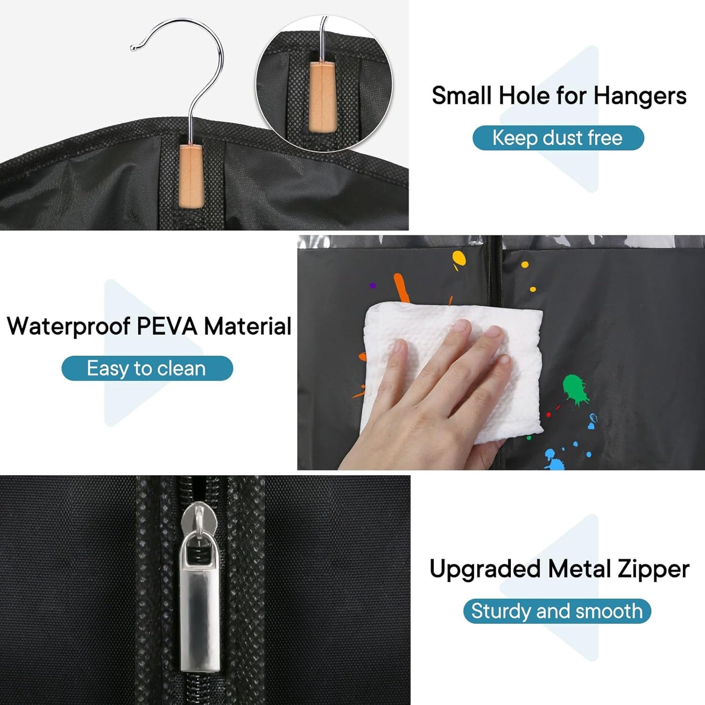 5 Pack - Moucas 50" Black Garment Bag, Mens Suit Bags for Closet Storage and Travel, Garment Bags for Hanging Clothes, Suit Cover Bags with Zipper for Coats, Dresses, Shirts
