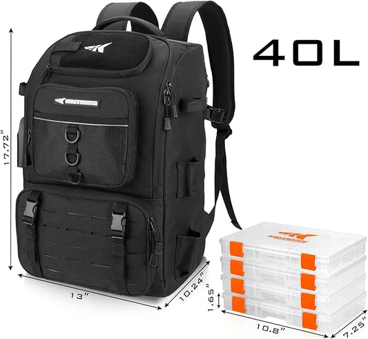 KastKing KarryAll Fishing Tackle Backpack with Rod Holder 4 Tackle Boxes,40/26L Tackle Bag Storage Fishing Gear and Equipment
