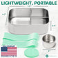 Everusely - Bento Box - Green, 37oz / 1.1 L - Stainless Steel Lunch Box with Leakproof Condiment Container - 3 Compartment Snack Organizer for On the Go Meals - Freezer & Dishwasher Safe