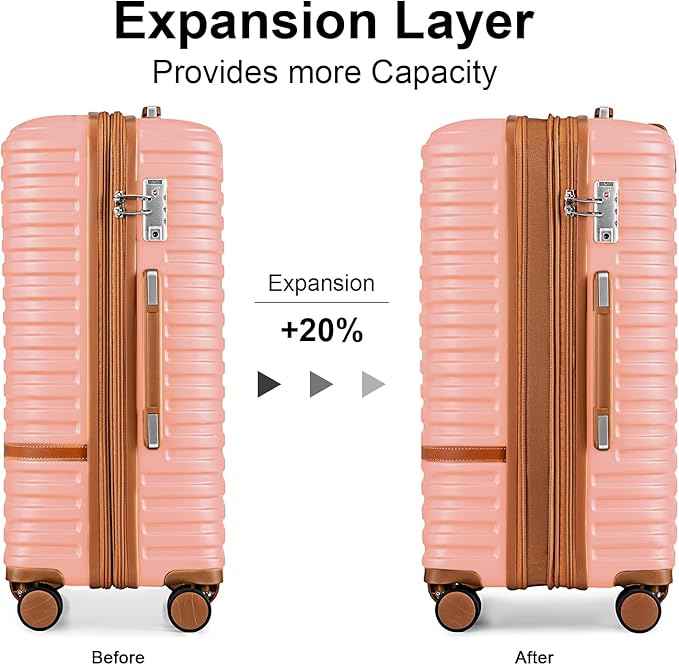 Joyway Carry On Luggage 20 Inch Expandable Suitcase with Spinner Wheel, 3 Piece Hard Shell Luggage Set with TSA Lock(Pink)