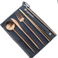 Gugrida Reusable Travel Utensils, 7 Piece Portable 304 Stainless Steel including Knife Fork Spoon Chopsticks Cleaning Brush Straws Portable Pouch, Eco-friendly Camping Silverware Set, Dishwasher Safe