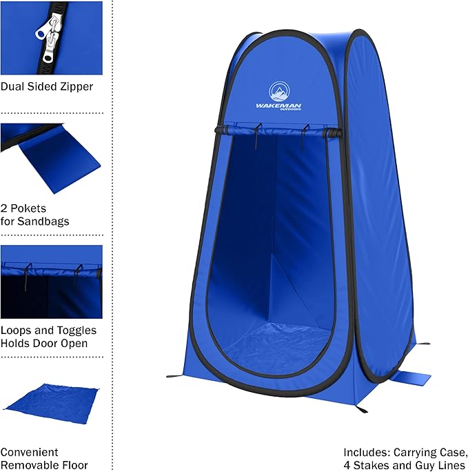 Wakeman Pop Up Changing Tent, 3.3 x 3.3 x 6.2ft, Camping Shower Tent for Portable Toilet Stall or Dressing Room with Carry Bag for Camping, Beach, or Tailgate, Polyester