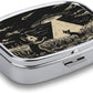 Metal 2 Compartment Pill Organizer Travel Friendly Portable Compact Pill Box Cute Pill Case to Hold Vitamins,Fish Oil,Supplements,Meds,Tablet for Purse,Pocket. (Cats and Spaceships)