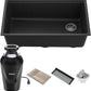 KRAUS Bellucci Workstation 32 in. Undermount Granite Composite Single Bowl Kitchen Sink in Metallic Black with Accessories with WasteGuard™ Continuous Feed Garbage Disposal, KGUW2-33MB-100-75MB