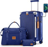 Joyway 20in Carry On Luggage with Cup Holder and USB Port, 25% Expandable Capacity, Smart Suitcase with Anti Slip Wheels and Handbag, Perfect for Men and Women 3 Piece Set Blue